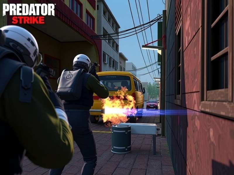 Predator Strike gameplay showing urban combat in Indian streets